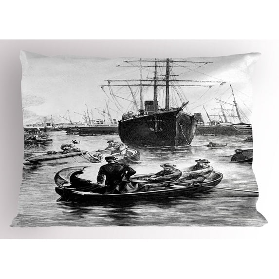 Ambesonne Vintage Boat Pillow Sham, Vintage San Diego, 36" X 20", Black and White