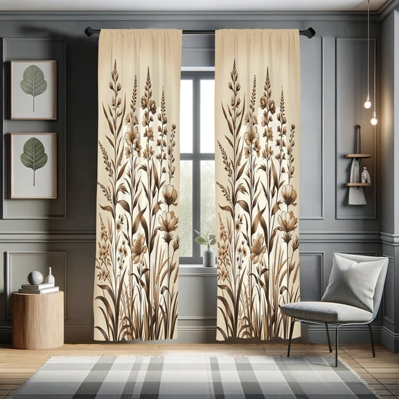 Ambesonne Vintage Botanical Curtains 2 Panel Set, Sepia Earthy Tone, Pair of - 28" x 63", Tan Brown Cocoa