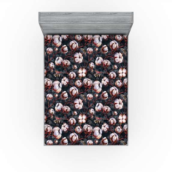 Ambesonne Vintage Botanical Fitted Sheet, Nostalgic Floral, California King, Purpleblue Maroon