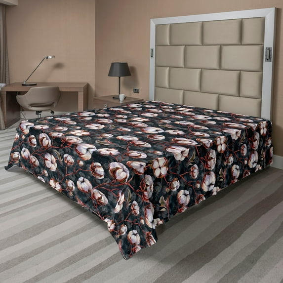 Ambesonne Vintage Botanical Flat Bedding Sheet Soft Top Sheet, Nostalgic Floral, King, Purpleblue Maroon