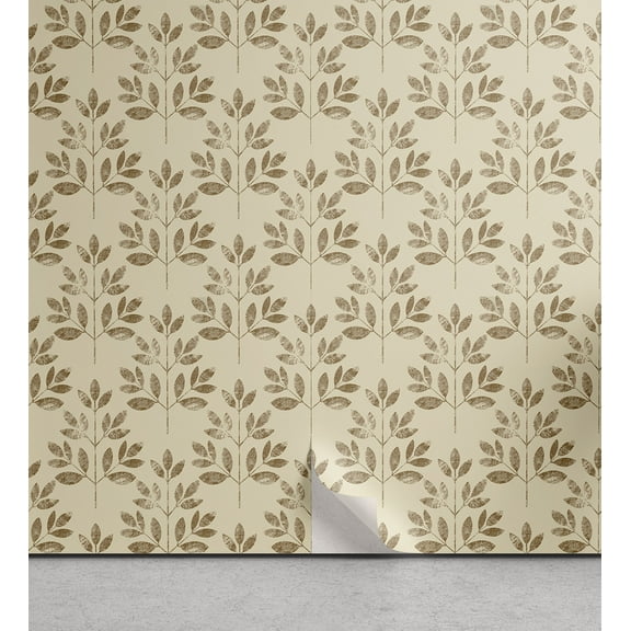 Ambesonne Vintage Botanical Peel & Stick Wallpaper for Home, Grunge Leaves, 13"x100", Pale Khaki and Brown