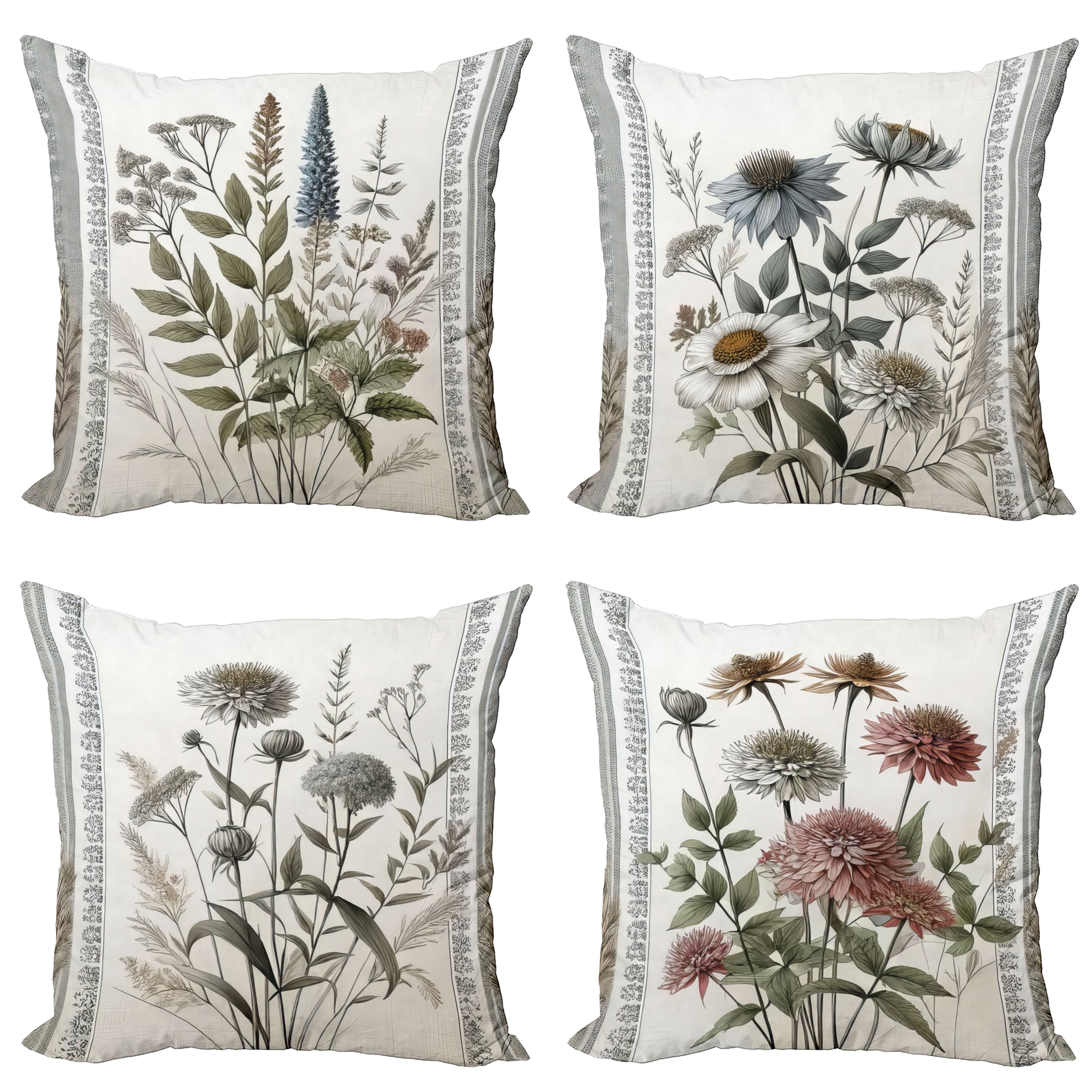 Vintage Botanical Floral Polyester Square Throw Pillow Set