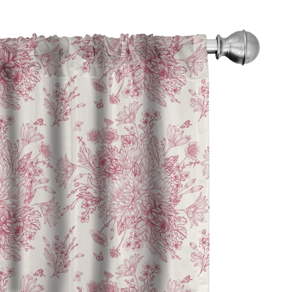 Ambesonne Vintage Botany 4-Panel Curtains, English Flora Garden, 56"x84", Pale Rose Pale Ruby