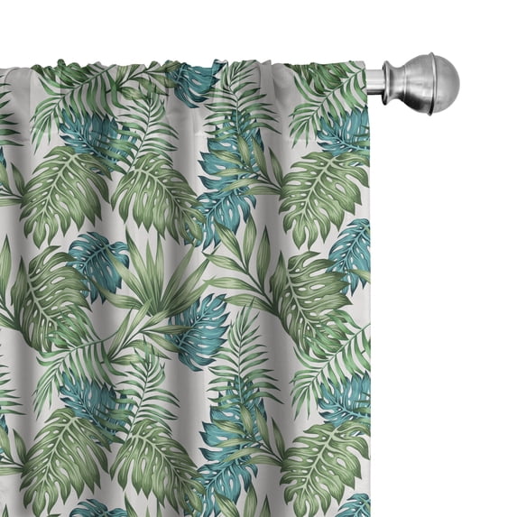 Ambesonne Vintage Botany 4-Panel Curtains, Exotic Palm Tree, 56"x95", Pale Green Dark Seafoam