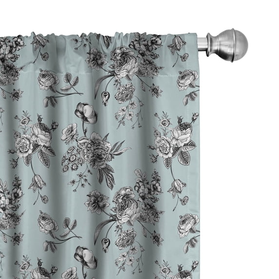 Ambesonne Vintage Botany 4-Panel Curtains, Pastel Tone Bouquet, 56"x84", Seafoam Grey