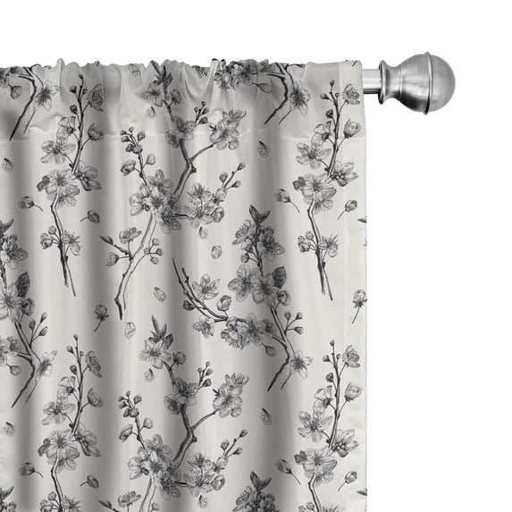 Ambesonne Vintage Botany 4-Panel Curtains, Sakura Bloom Sketch, 56"x84", Champagne Charcoal Grey