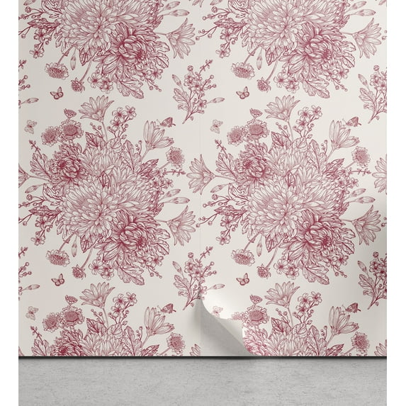 Ambesonne Vintage Botany Peel & Stick Wallpaper for Home, English Flora Garden, 13"x36", Pale Rose Pale Ruby