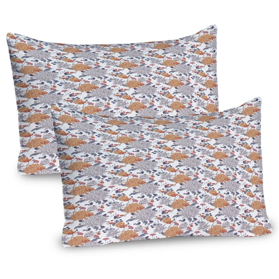 Ambesonne Vintage Botany Pillow Sham 2 Pack, Drawn Chrysanthemums, 30"x20", Dark Lavender Dark Peach