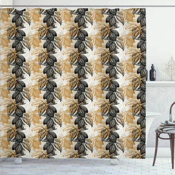 Ambesonne Vintage Botany Shower Curtain, Close up Cocoa Beans, 69"Wx84"L, Amber Charcoal Grey