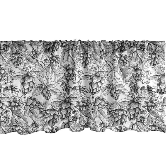 Ambesonne Vintage Botany Valance Pack of 2, Beer Hops Sketch, 42"X18", Charcoal Grey White