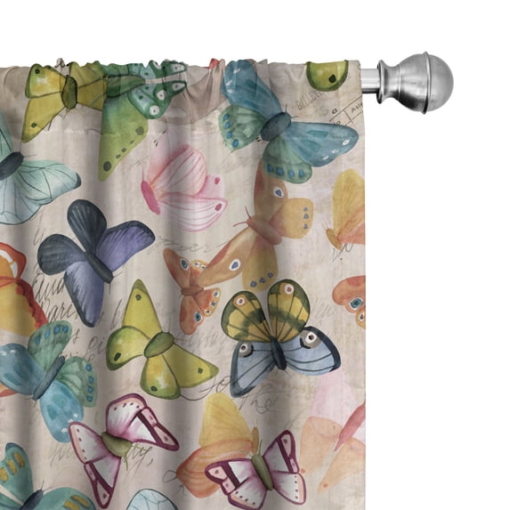 Ambesonne Vintage Butterfly Curtains, Scripts and Wings, Pair of 28"x84", Champagne Multicolor