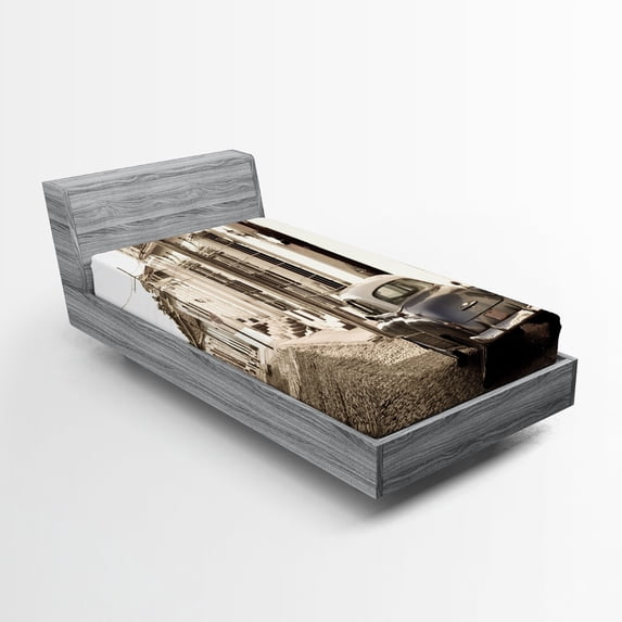 Ambesonne Vintage Car Fitted Sheet, Old Car Cuba Street, Twin Size, Beige