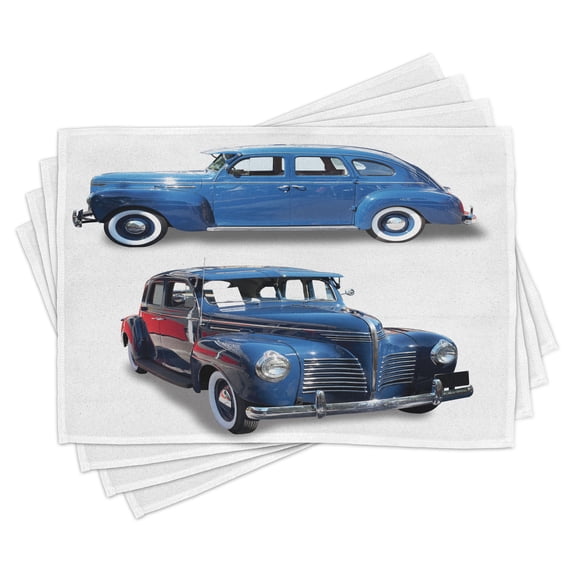 Ambesonne Vintage Car Place Mats Set of 4, Retro Themed Car Print, Standard Size, Blue and Red
