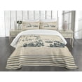 thumbnail image 1 of Ambesonne Vintage Car Quilted Bedspread Set 3 Pcs, Racing Cars Sketchy, Queen Size, Beige Forest Green, 1 of 5