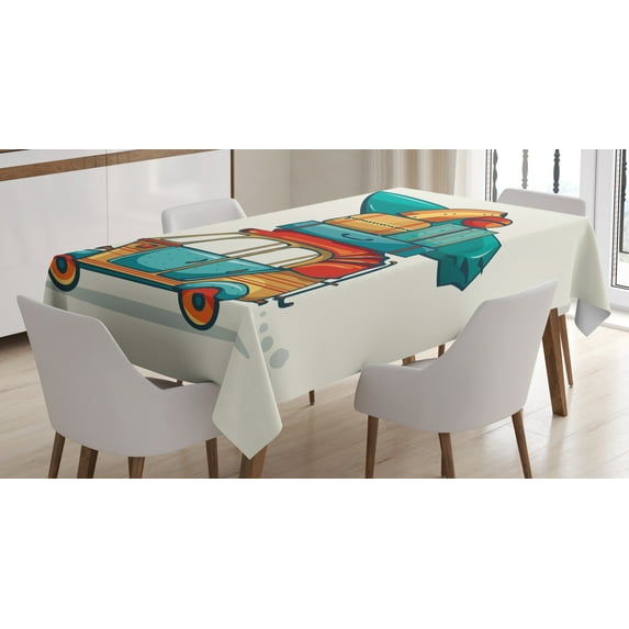 Ambesonne Vintage Car Tablecloth Rectangular Table Cover, Rickshaw Luggage, 60"x90", Multicolor