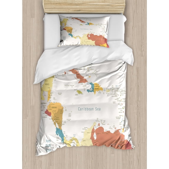 Ambesonne Vintage Cartography Duvet Cover Sets, Retro Americas, 2-Twin, Eggshell Multicolor