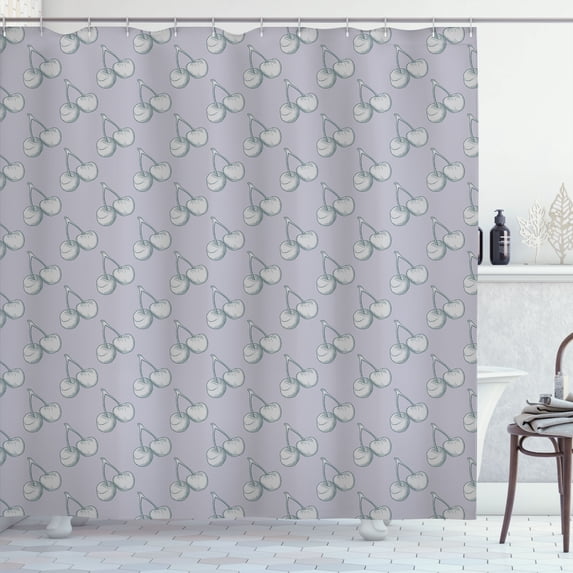Ambesonne Vintage Cherry Shower Curtain, Monochrome Fruits, 69"Wx70"L, Pale Purpleblue and Grey