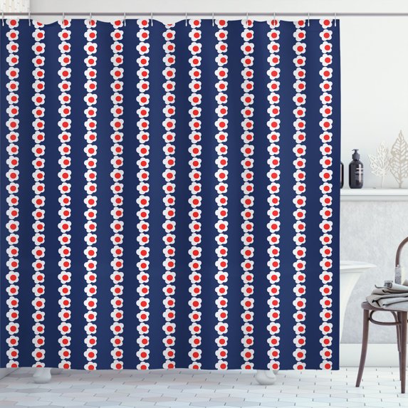 Ambesonne Vintage Cherry Shower Curtain, Repeating Flower Art, 69"Wx84"L, Dark Blue Scarlet and White