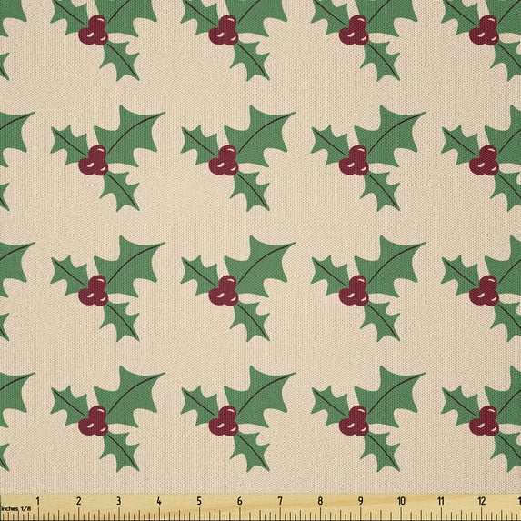 Ambesonne Vintage Christmas Fabric by the Yard Microfiber, Mistletoe Pattern, 10 Yards, Jade Green Raspberry