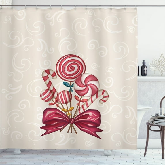 Ambesonne Vintage Christmas Shower Curtain, Xmas Candy Bloom, 69"Wx75"L, Dark Pink Blush
