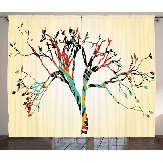 Ambesonne Vintage Curtains 2 Panel Set, Abstract Colorful Tree, 108" x 96", Multicolor