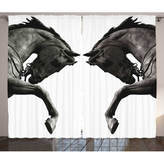 Ambesonne Vintage Curtains 2 Panel Set, Abstract Horse, 108" x 84", Brown Sage Green