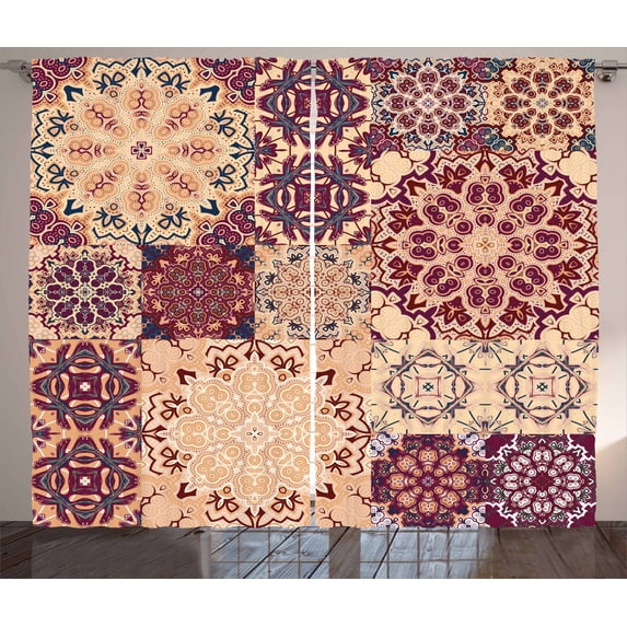 Ambesonne Vintage Curtains 2 Panel Set, Antique Morroccan Art, 108" x 96", Dried Rose Ivory