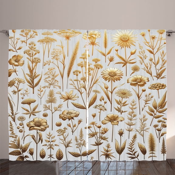 Ambesonne Vintage Curtains 2 Panel Set, Nostalgic Wildfloral Witchy, 108" x 63", Dark Khaki Pale Grey