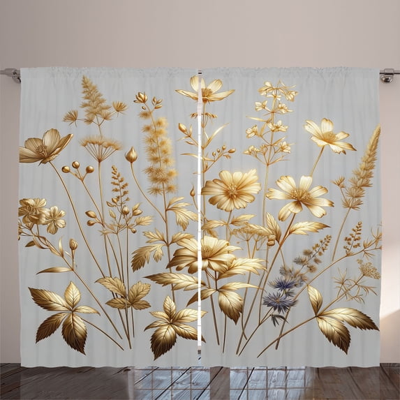 Ambesonne Vintage Curtains 2 Panel Set, Simple Floral Garden Farm, 108" x 84", Camel Pale Purpleblue