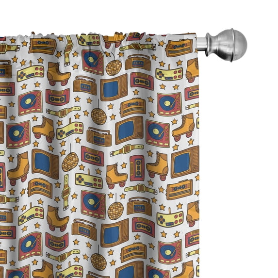Ambesonne Vintage Curtains, 90s Theme Retro Fun Items, Pair of 28"x84", Mustard