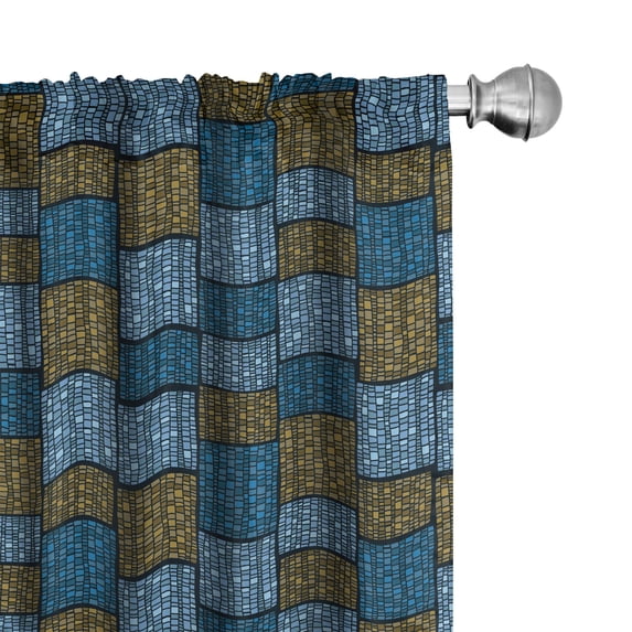 Ambesonne Vintage Curtains, Abstract Oriental Motif, Pair of 28"x84", Pale Blue Caramel Blue