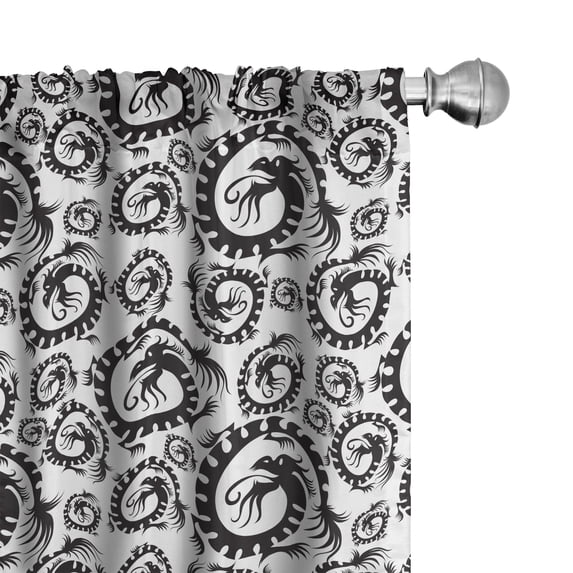 Ambesonne Vintage Curtains, Antique Chinese Dragon, Pair of 28"x63", Black and White