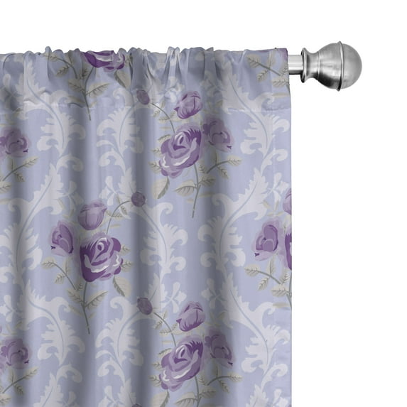 Ambesonne Vintage Curtains, Antique Waves Roses, Pair of 28"x95", Pale Blue Lavender