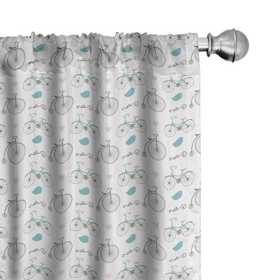 Ambesonne Vintage Curtains, Bikes Hipster Retro, Pair of 28"x95", Soft Pink Blue