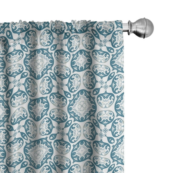 Ambesonne Vintage Curtains, Blue Toned Curls Design, Pair of 28"x84", Slate Blue and Pale Blue