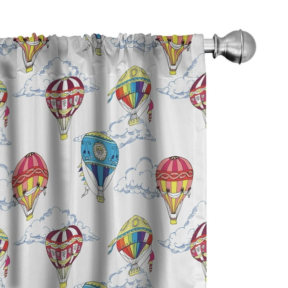 Ambesonne Vintage Curtains, Clouds Hot Air Balloons, Pair of 28"x84", Multicolor