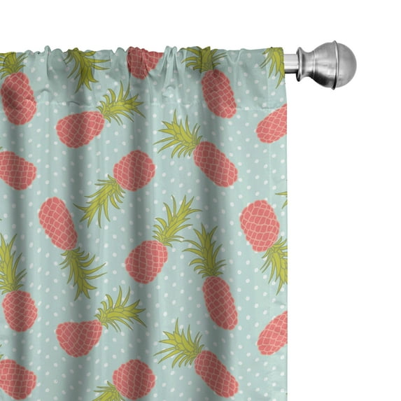 Ambesonne Vintage Curtains, Doodle Style Pineapple, Pair of 28"x95", Dark Coral Pale Blue