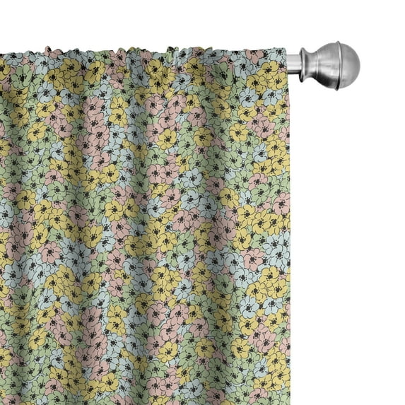 Ambesonne Vintage Curtains, Floral Retro Ornament Art, Pair of 28"x84", Mustard Pistachio Green