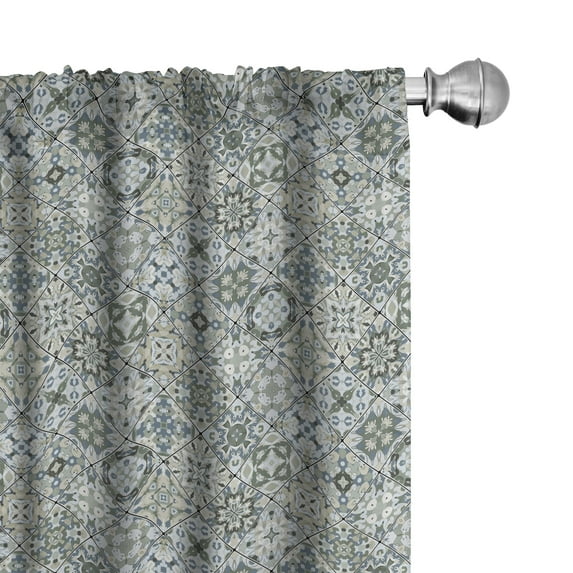 Ambesonne Vintage Curtains, Floral Squares Mosaic Art, Pair of 28"x63", Reseda Green and Grey Yellow