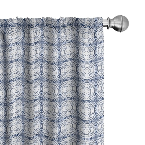 Ambesonne Vintage Curtains, Flower-Like Lines Motifs, Pair of 28"x95", Dark Sky Blue White Grey