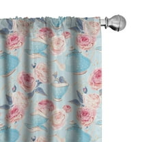 Ambesonne Vintage Curtains, Flowers Roses Teapot, Pair of 28"x63", Pale Blue Pale Pink