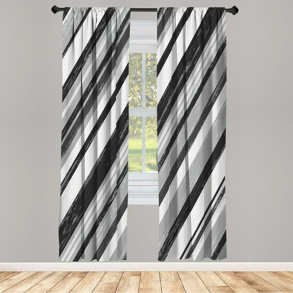Ambesonne Vintage Curtains, Grungy Background Abstract, Pair of 28"x84", White Black