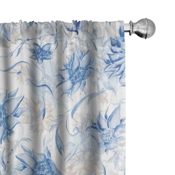 Ambesonne Vintage Curtains, Grungy Watercolor Floral, Pair of 28"x95", Pale Sky Blue White