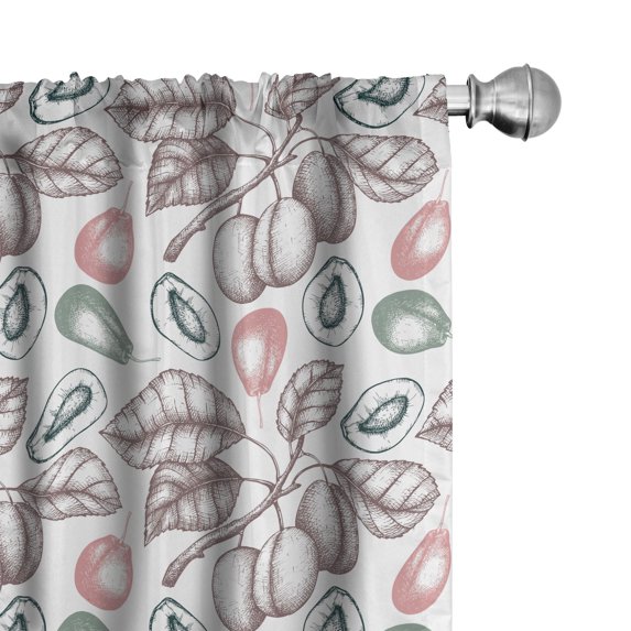 Ambesonne Vintage Curtains, Hand Drawn Like Plum Leaves, Pair of 28"x95", Grey Laurel Green
