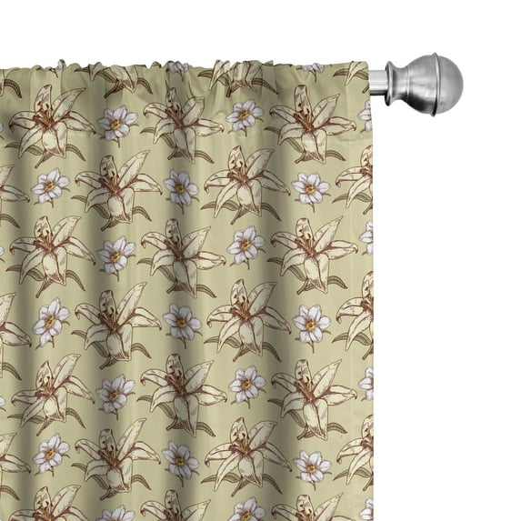 Ambesonne Vintage Curtains, Hand-Drawn Vanilla Flowers, Pair of 28"x84", Pale Khaki and Pastel Yellow