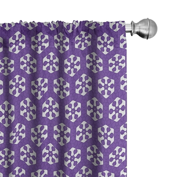 Ambesonne Vintage Curtains, Hexagons Stripes Circles, Pair of 28"x63", Blue Violet Grey White