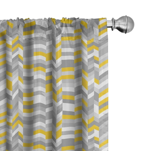 Ambesonne Vintage Curtains, Home Style Zig Zag, Pair of 28"x63", Grey Yellow