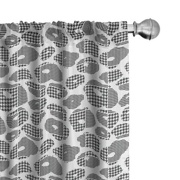 Ambesonne Vintage Curtains, Hounds-Tooth Pattern Flora, Pair of 28"x63", Charcoal Grey and White