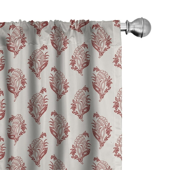 Ambesonne Vintage Curtains, Jacobean Floral Art, Pair of 28"x95", Eggshell and Vermilion