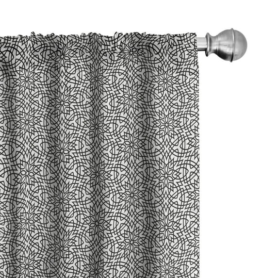 Ambesonne Vintage Curtains, Jumble Grid Floral Details, Pair of 28"x95", Charcoal Grey and White